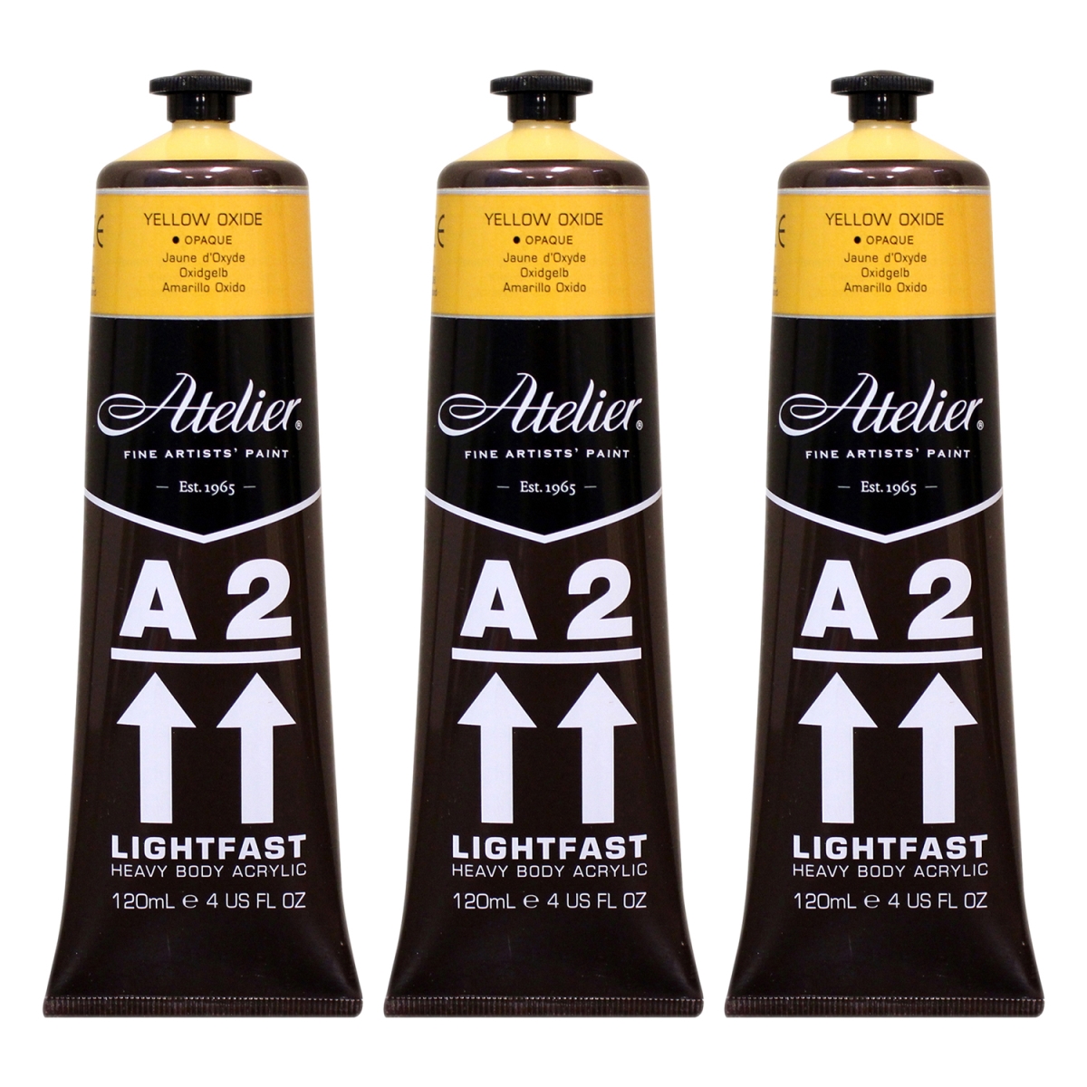 Chroma CRM696-3 A2 Heavy Body Lightfast Artist Atelier Acrylic Paint, Yellow Oxide - Pack of 3