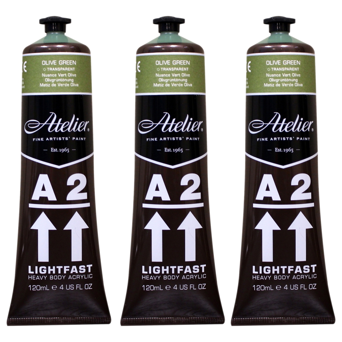 Chroma CRM766-3 A2 Heavy Body Lightfast Artist Atelier Acrylic Paint, Olive Green Hue - Pack of 3