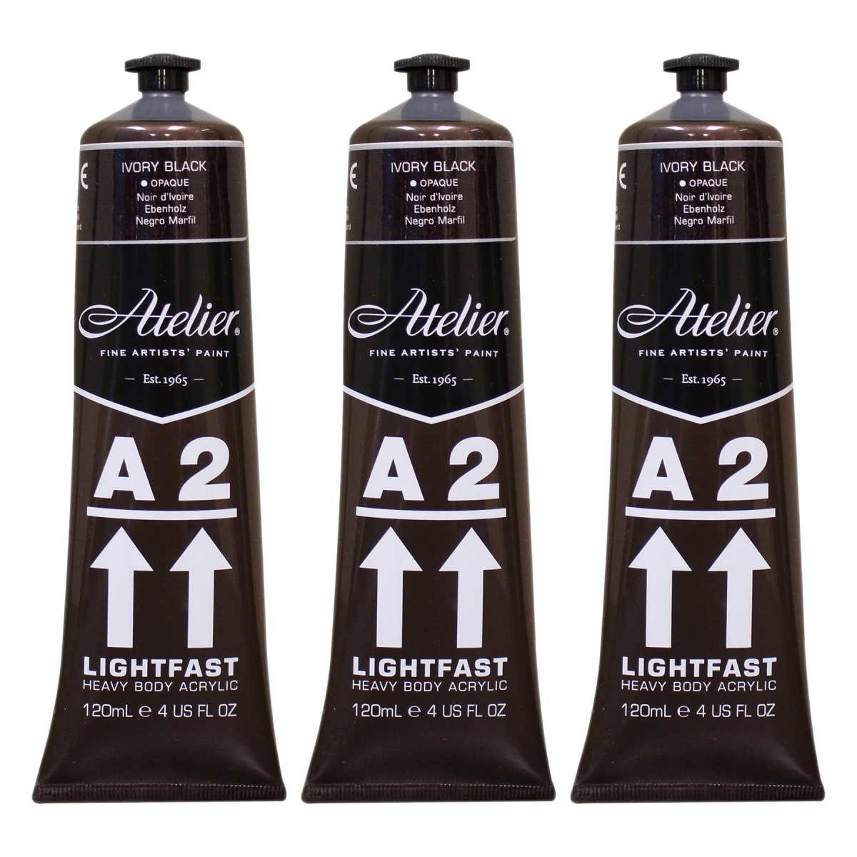 Chroma CRM780-3 A2 Heavy Body Lightfast Artist Atelier Acrylic Paint, Ivory Black - Pack of 3