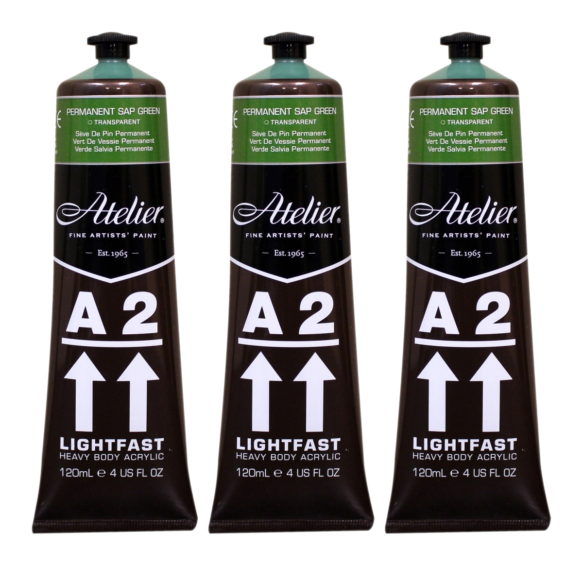 Chroma CRM834-3 A2 Heavy Body Lightfast Artist Atelier Acrylic Paint, Permanent Sap Green - Pack of 3