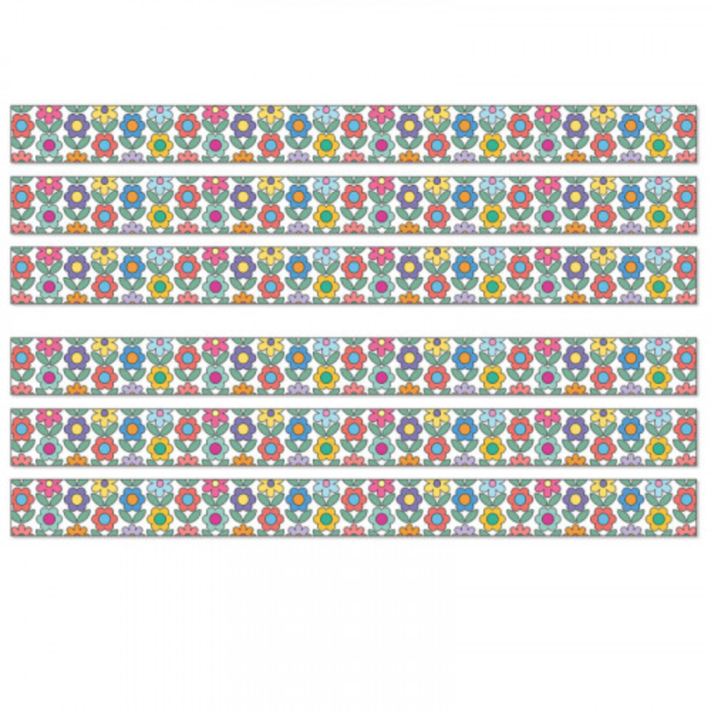Picture of Carson Dellosa CD-108543-6 3 x 36 in. Happily Ever Elementary Retro Remix Straight Borders&#44; Flowers - Set of 6