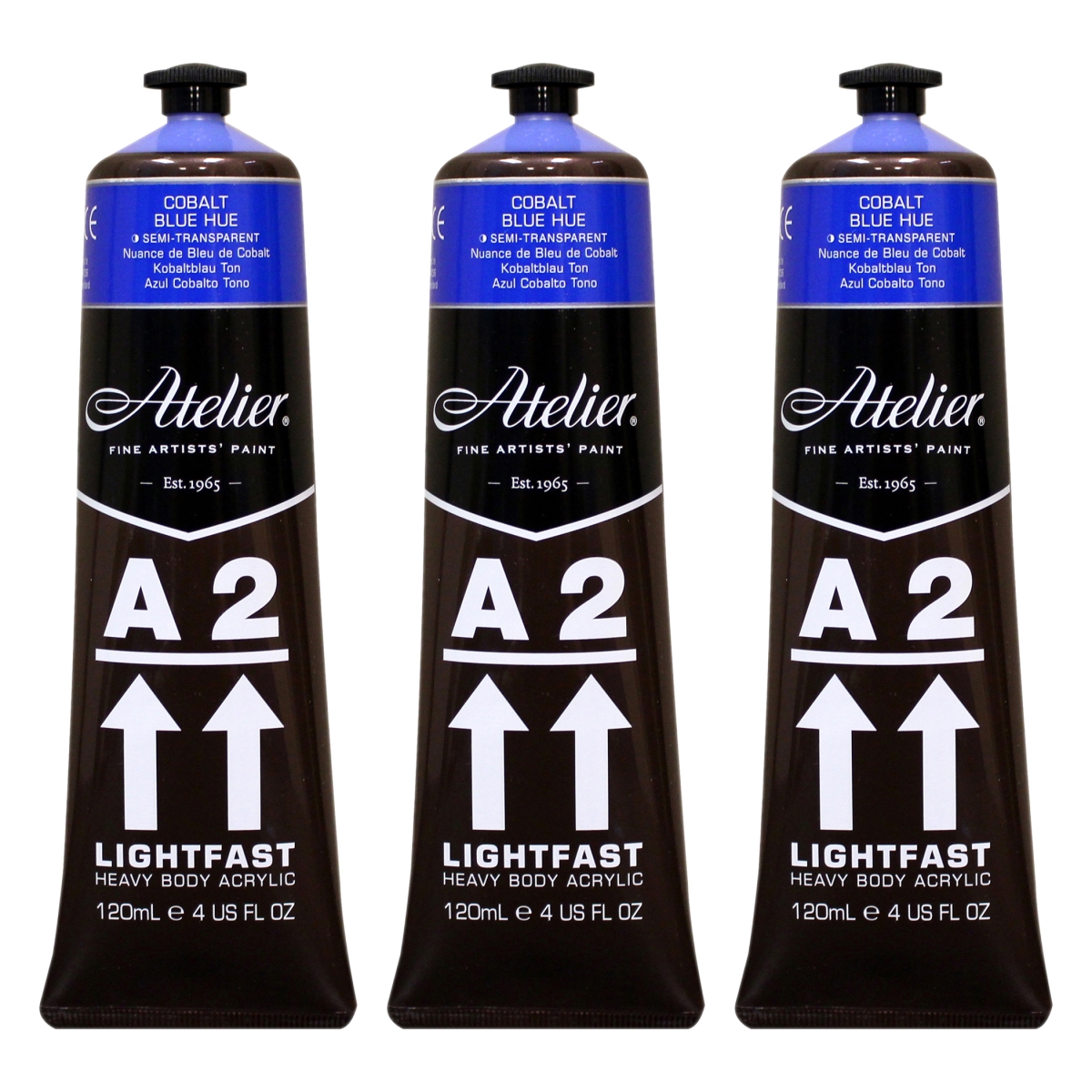 Chroma CRM687-3 A2 Heavy Body Lightfast Artist Atelier Acrylic Paint, Cobalt Blue Hue - Pack of 3