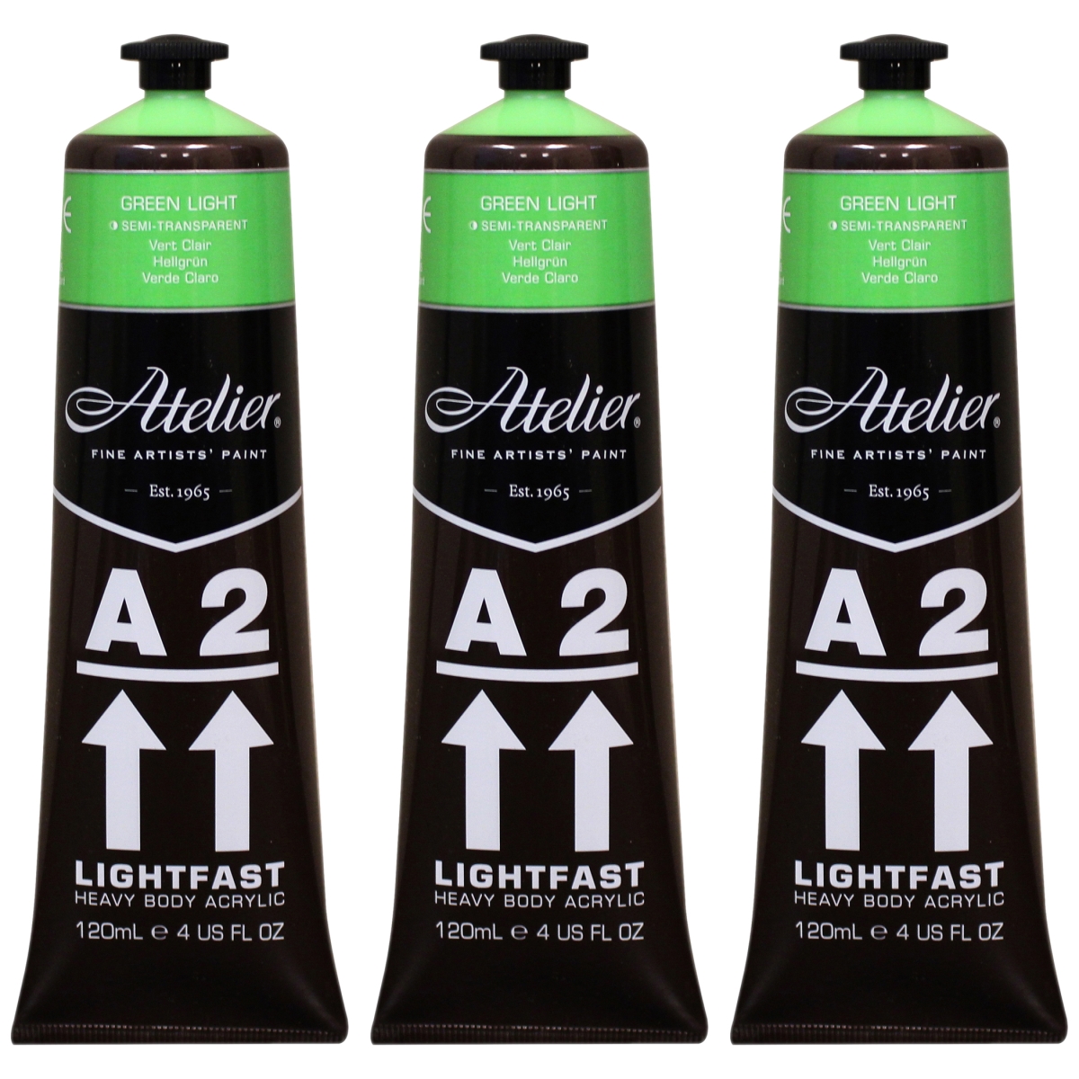 Chroma CRM688-3 A2 Heavy Body Lightfast Artist Atelier Acrylic Paint, Green Light - Pack of 3