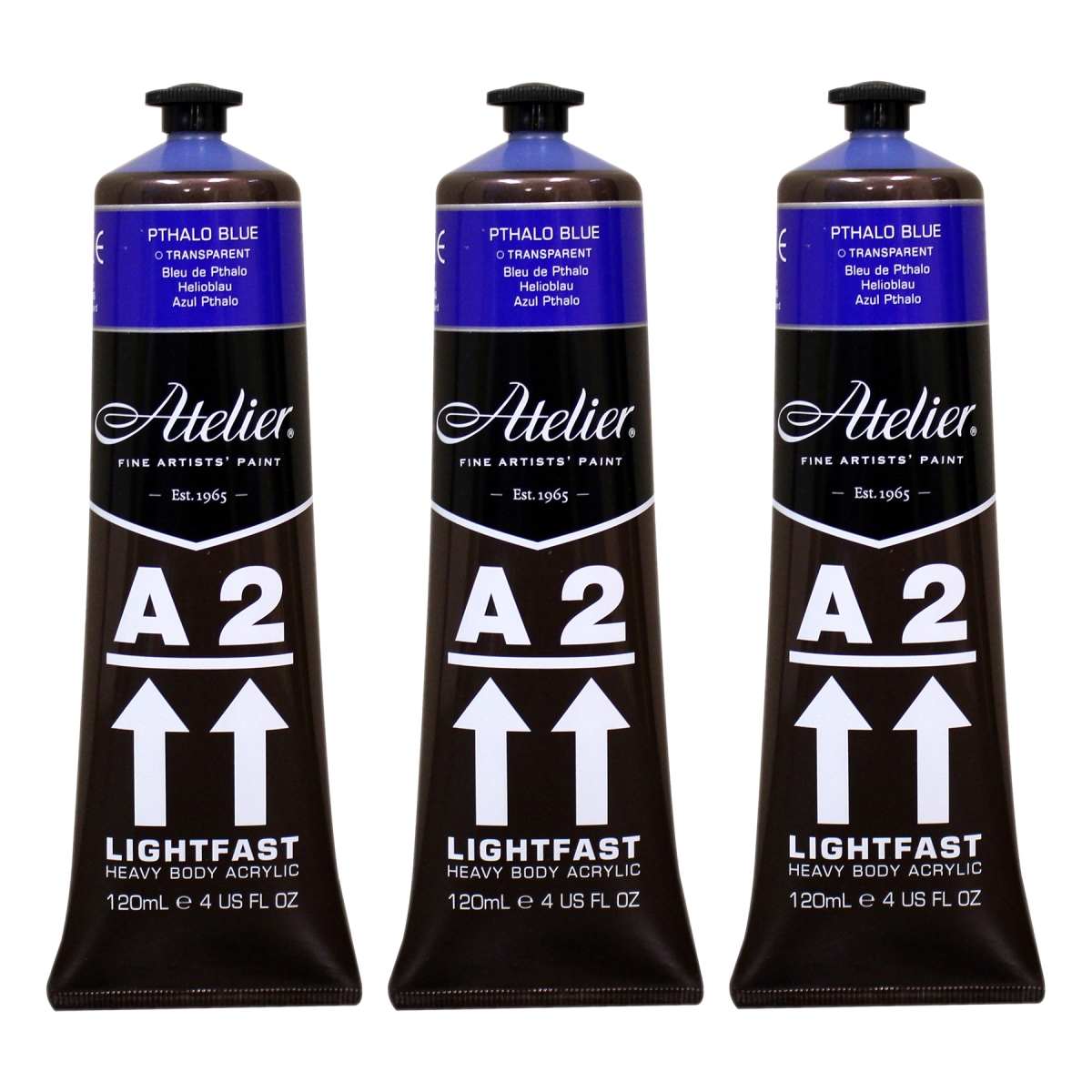 Chroma CRM690-3 A2 Heavy Body Lightfast Artist Atelier Acrylic Paint, Phthalo Blue - Pack of 3