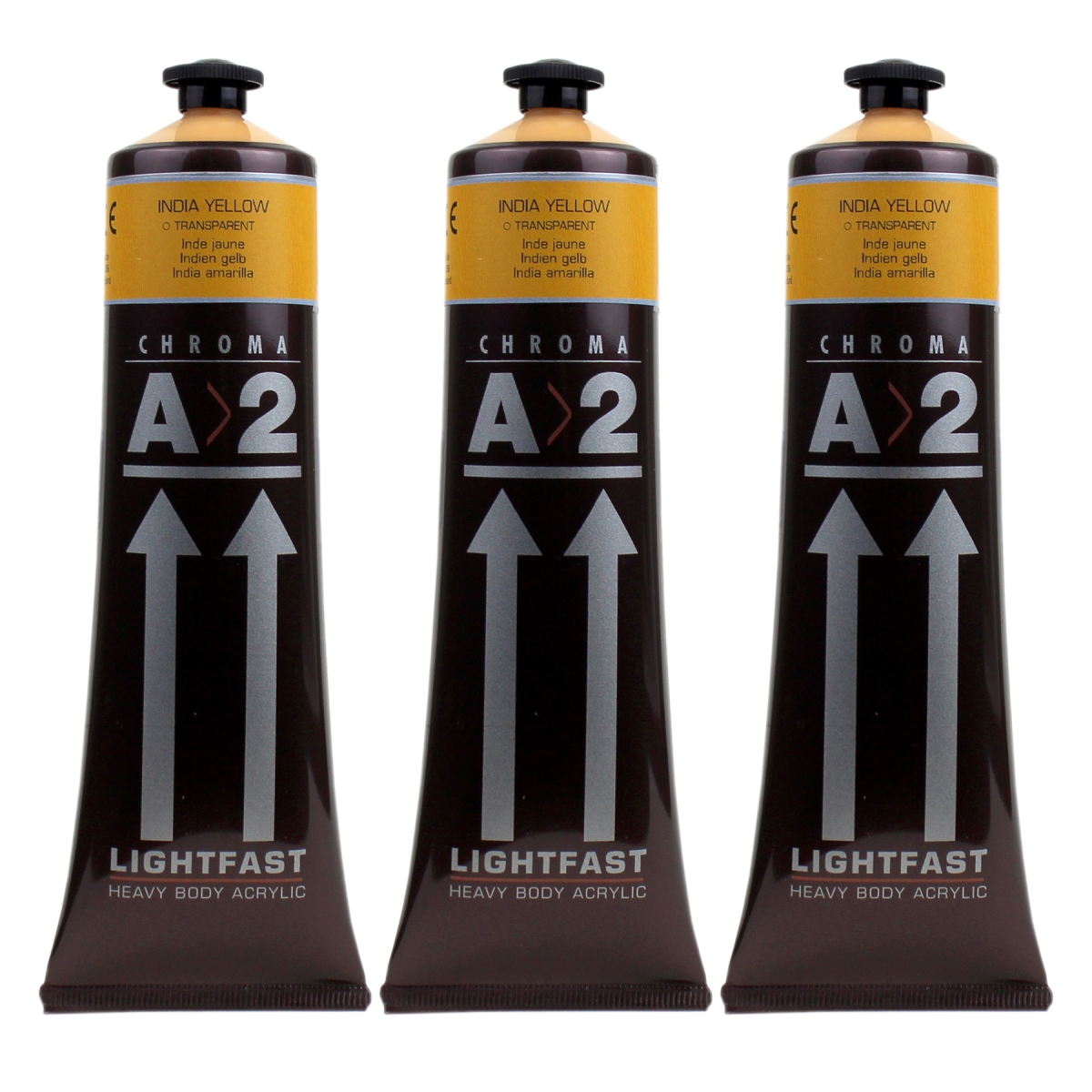 Chroma CRM781-3 A2 Heavy Body Lightfast Artist Atelier Acrylic Paint, India Yellow Hue - Pack of 3