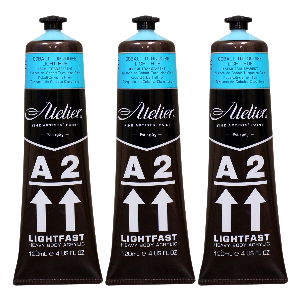 Chroma CRM784-3 A2 Heavy Body Lightfast Artist Atelier Acrylic Paint, Cobalt Turquoise Light Hue - Pack of 3