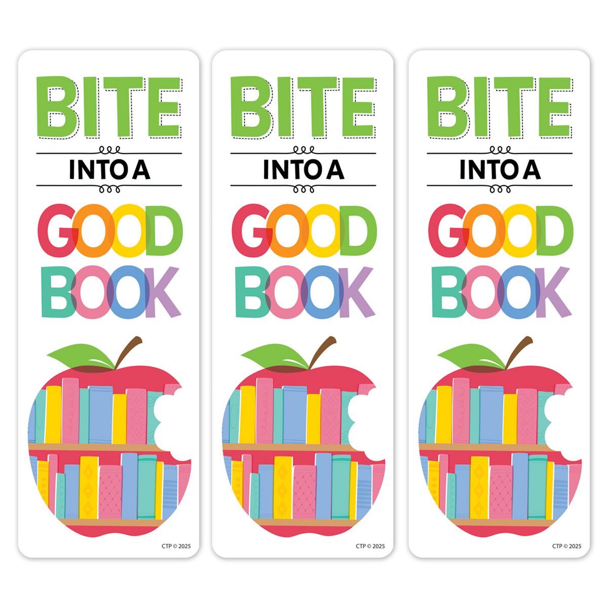 Picture of Creative Teaching Press CTP11034-3 2.5 x 7 in. Apple Time Bite Into Bookmark&#44; Paper - Pack of 3