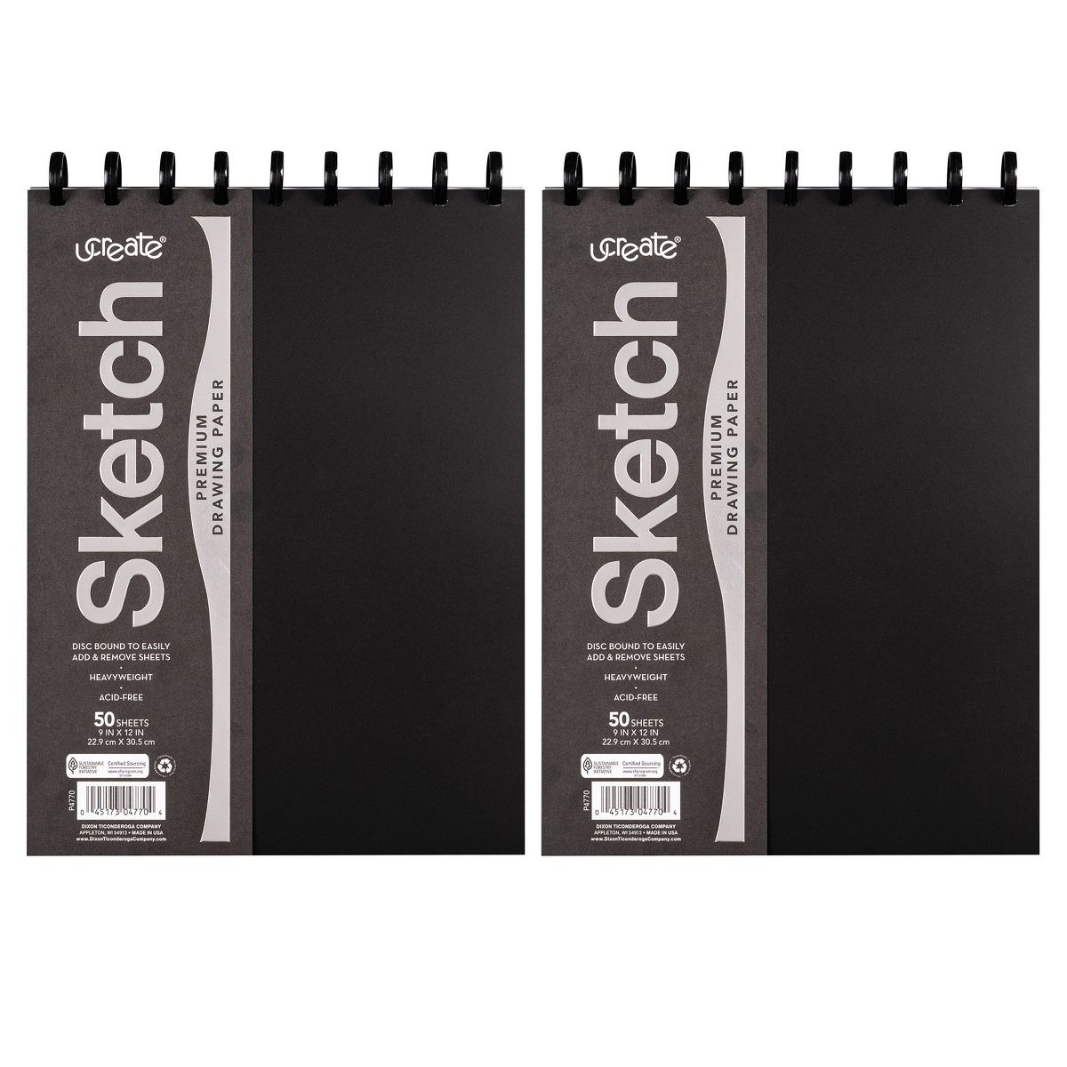 Dixon Ticonderoga PAC4770-2 9 x 12 in. UCreate Disc Bound Sketch Book, 50 Sheets - Pack of 2