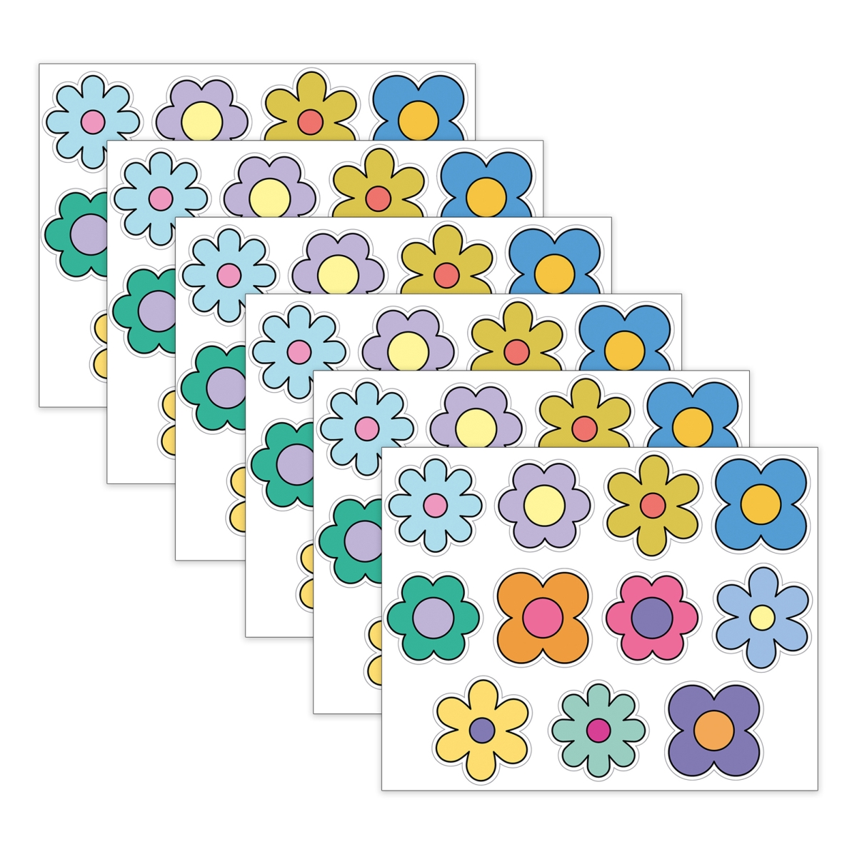 Carson Dellosa CD-120656-6 Happily Ever Elementary Retro Remix Flowers Cutouts, Pack of 6