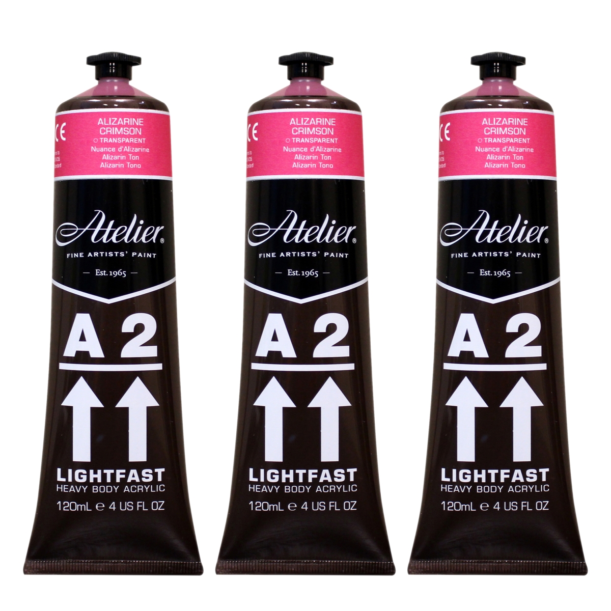 Chroma CRM677-3 A2 Heavy Body Lightfast Artist Atelier Acrylic Paint, Alizarine Crimson Hue - Pack of 3