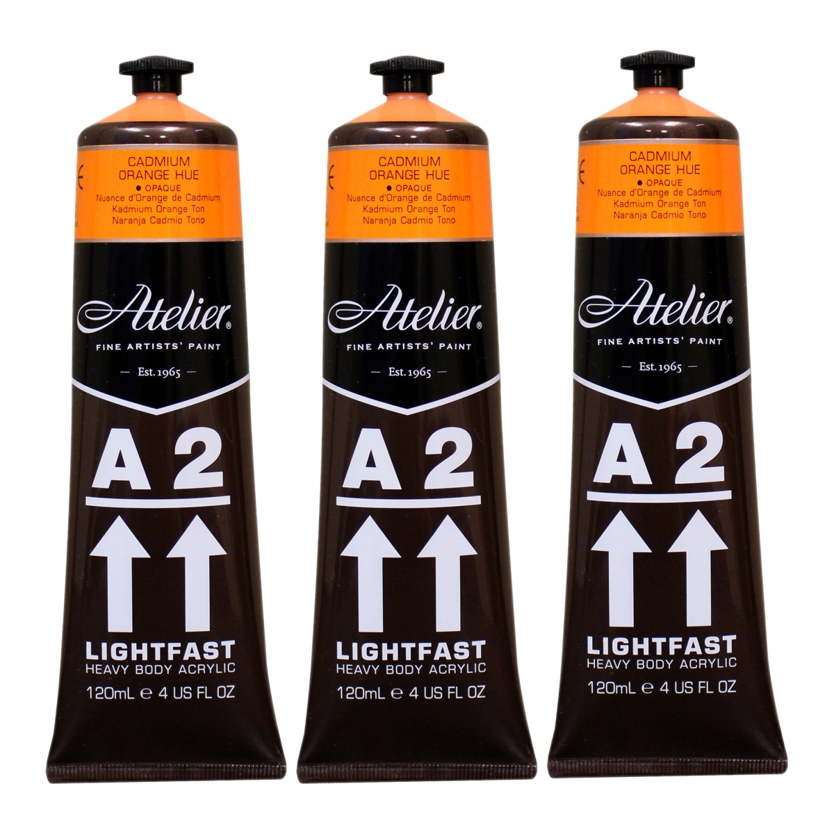 Chroma CRM681-3 A2 Heavy Body Lightfast Artist Atelier Acrylic Paint, Cadmium Orange Hue - Pack of 3