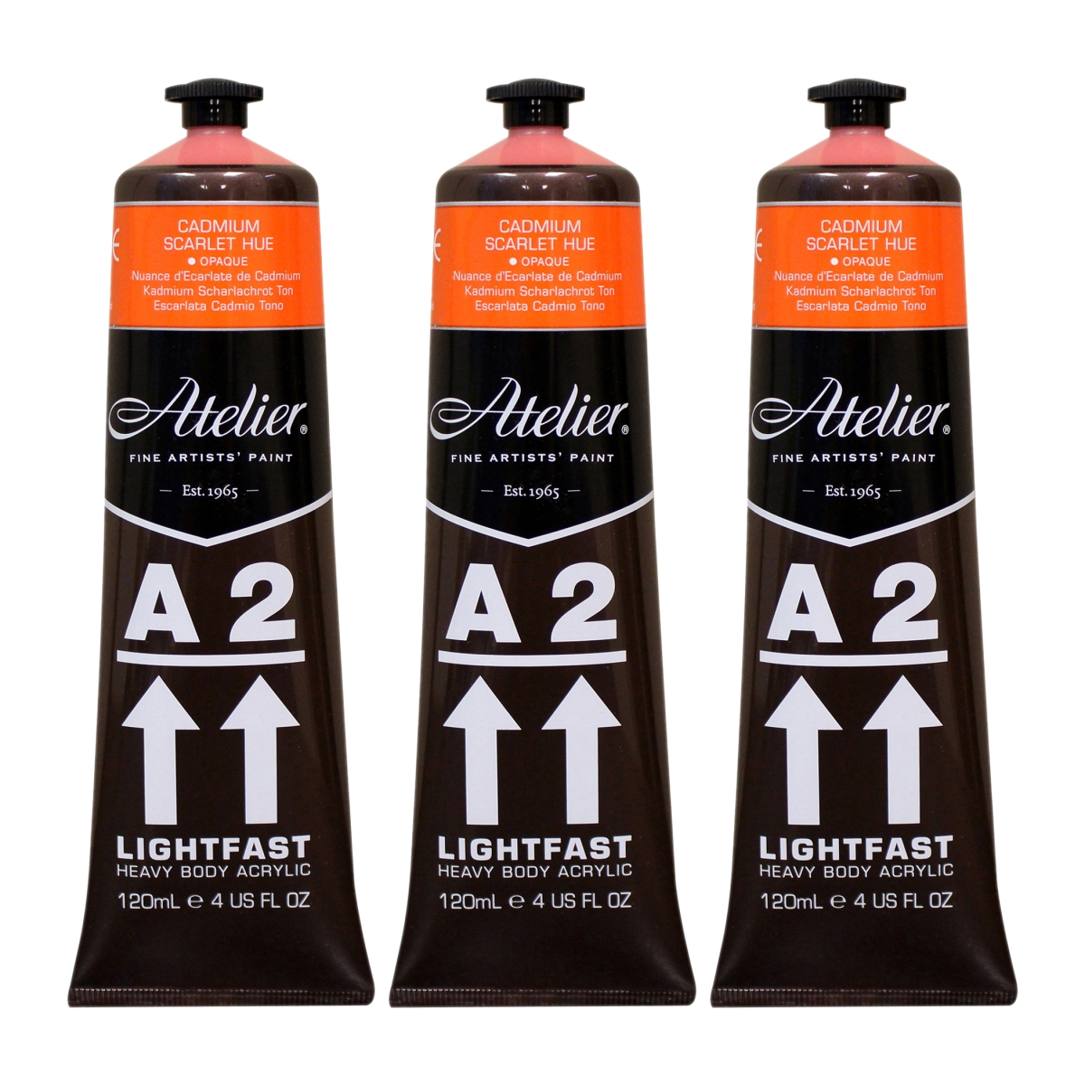 Chroma CRM682-3 A2 Heavy Body Lightfast Artist Atelier Acrylic Paint, Cadmium Scarlet Hue - Pack of 3