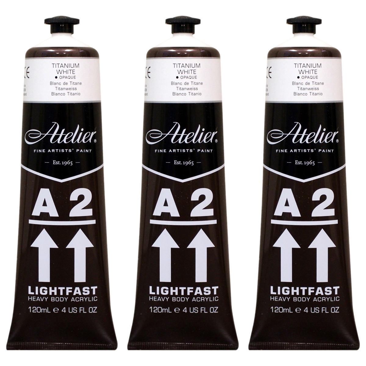 Chroma CRM691-3 A2 Heavy Body Lightfast Artist Atelier Acrylic Paint, Titanium White - Pack of 3