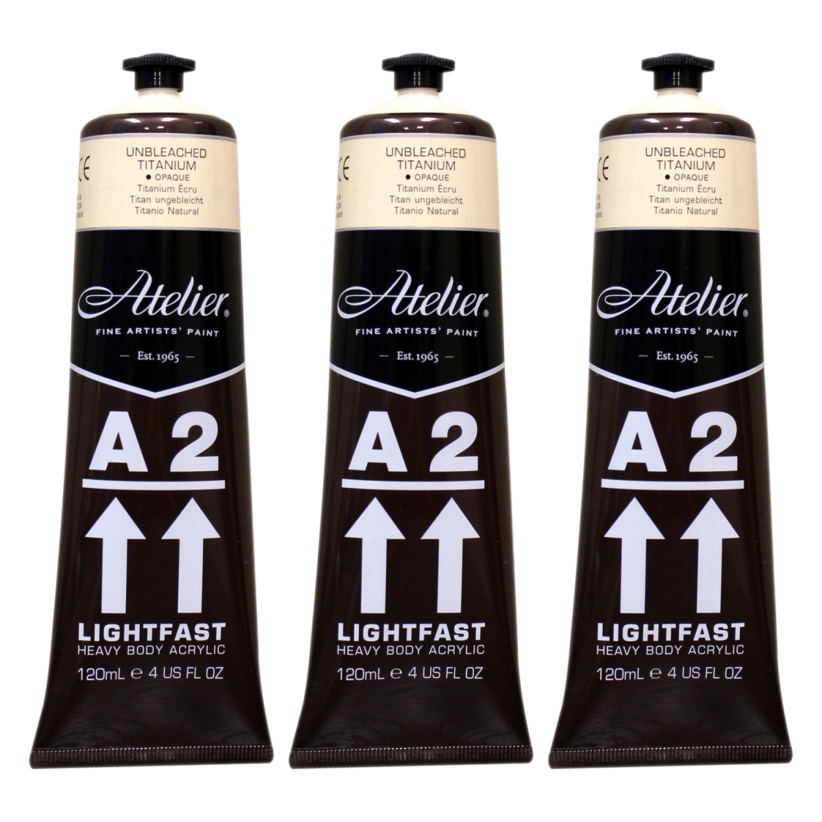 Chroma CRM765-3 A2 Heavy Body Lightfast Artist Atelier Acrylic Paint, Unbleached Titanium - Pack of 3