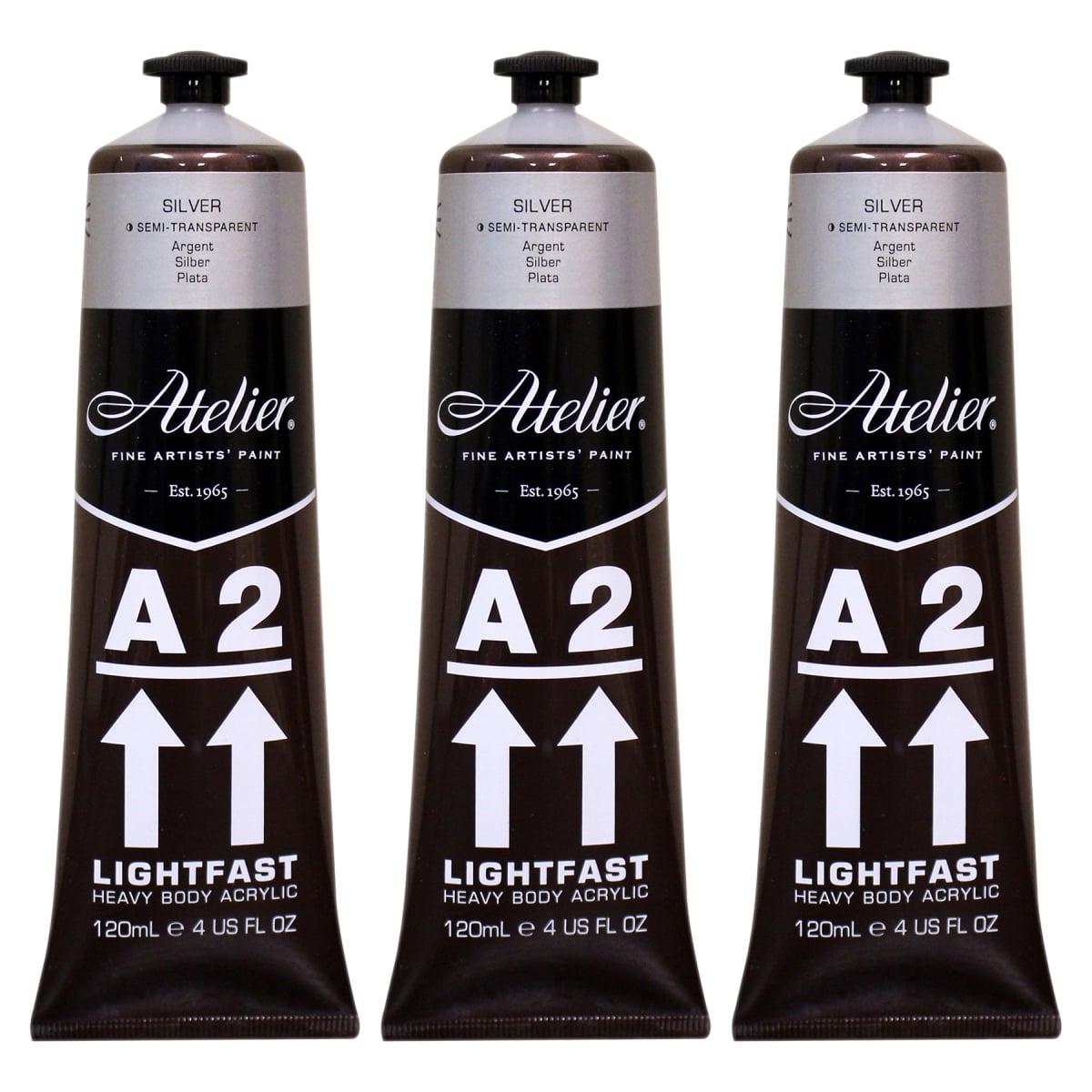 Chroma CRM776-3 A2 Heavy Body Lightfast Artist Atelier Acrylic Paint, Silver - Pack of 3