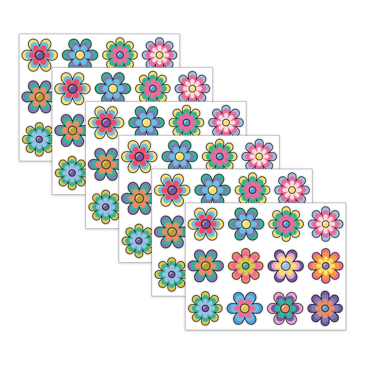 Carson Dellosa CD-120655-6 Happily Ever Elementary Retro Remix Jumbo Flowers Cutouts, Pack of 6