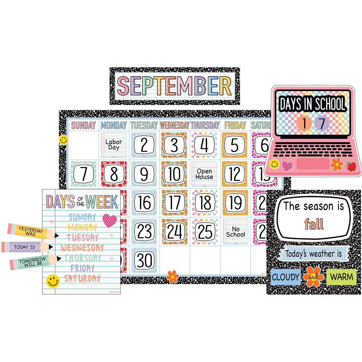 Picture of Teacher Created Resources TCR9300 Cool for School Calendar Bulletin Board Set