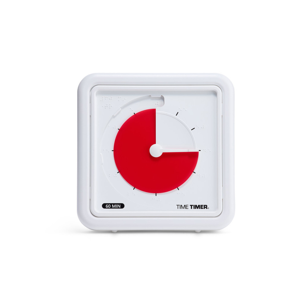 TTMA1EBW 8 in. Braille 60-Minute Visual Timer - Red Disk