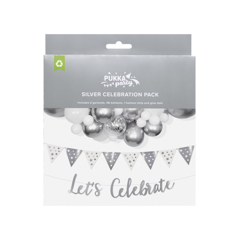 PUKPTY650 Party Silver Celebration Pack with Balloon Arch & Garland