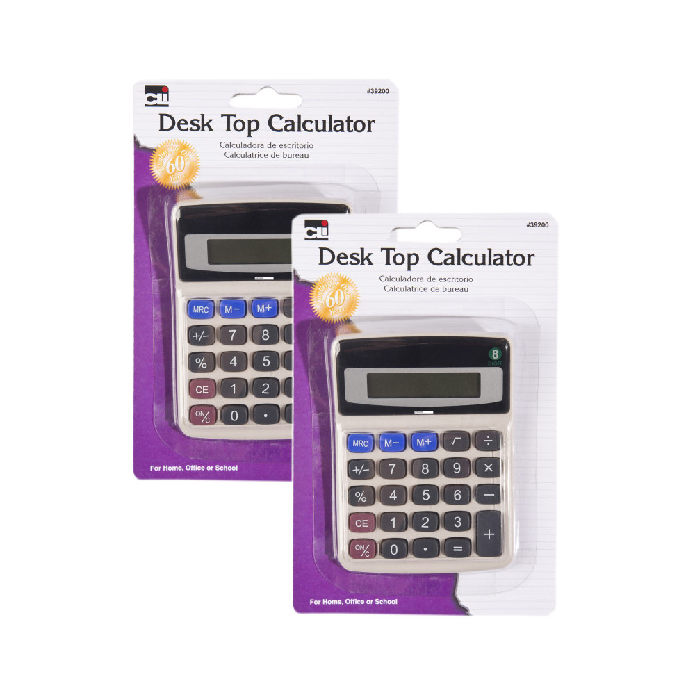Advantus CHL39200-2 Battery & Solar Powered Charles Leonard Desktop Calculator with Tilted 9 Digit Display, Gray - Pack of 2