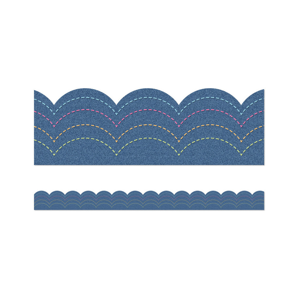 CD-108546-3 39 ft. Crafty & Cool Denim Scalloped Bulletin Board Borders - Pack of 3
