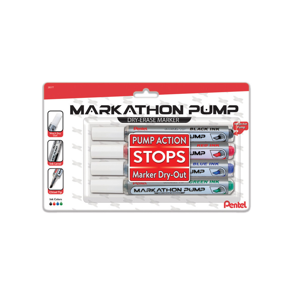 of America PENMWL6SXBP4M-2 Markathon Dry Erase Marker - Chisel Tip - Assorted Colors - 4 Piece - Pack of 2