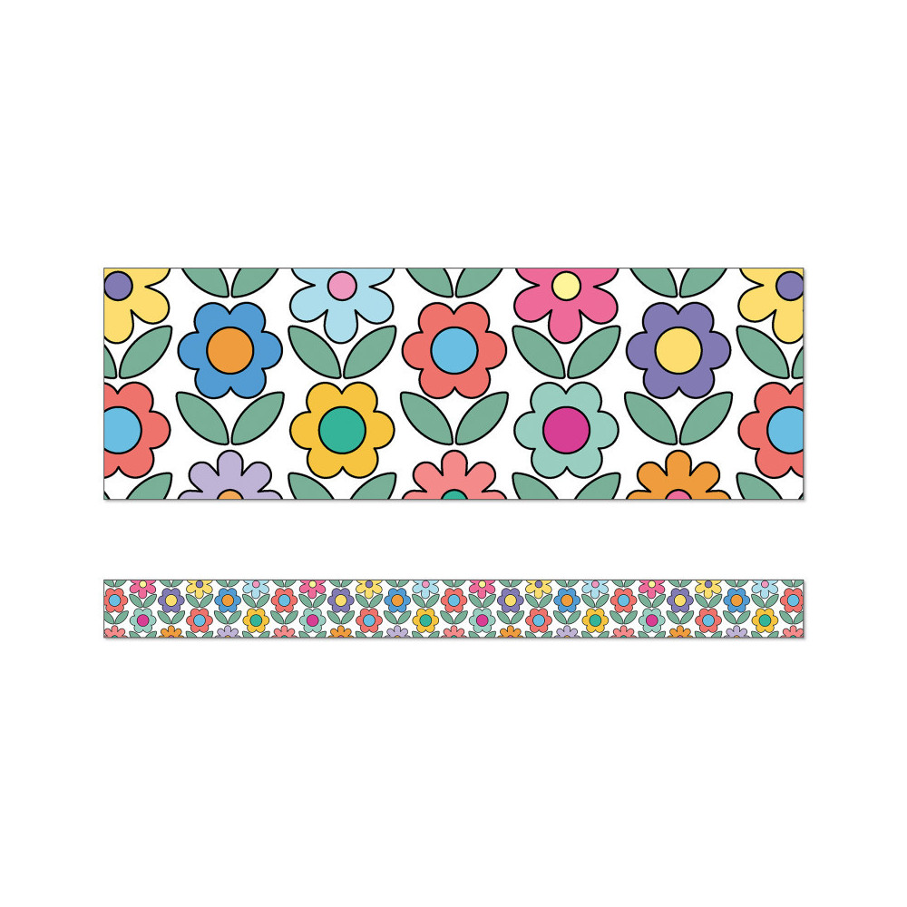 CD-108543-3 36 ft. Happily Ever Elementary Retro Remix Flowers Straight Bulletin Board Borders - Pack of 3
