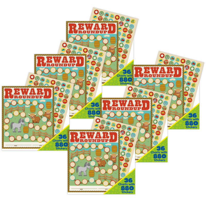 EU-837070-6 Wild Wild Classroom Mini Reward Chart with Stickers, 36 per Pack - Pack of 6