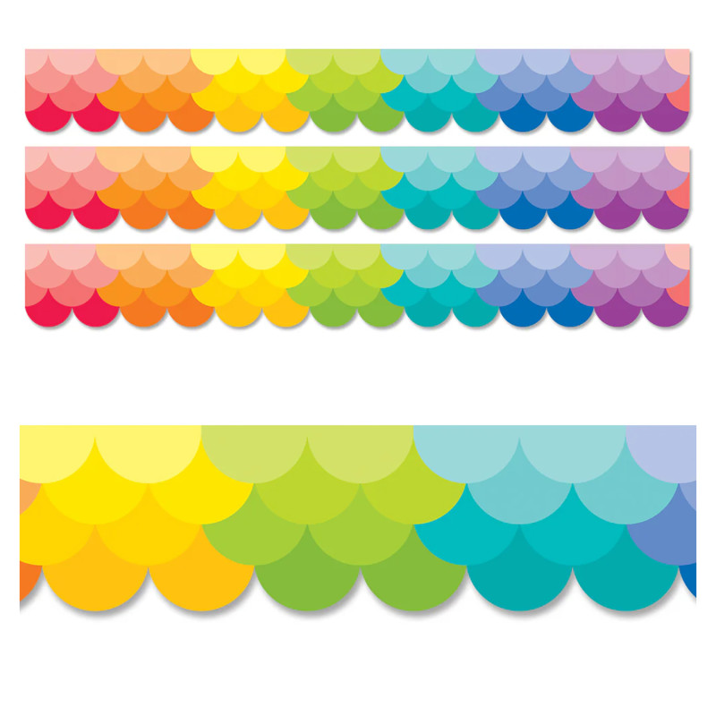 CTP10569-3 Ombre Rainbow Scallops EZ Border, 48 ft. per Pack - Pack of 3