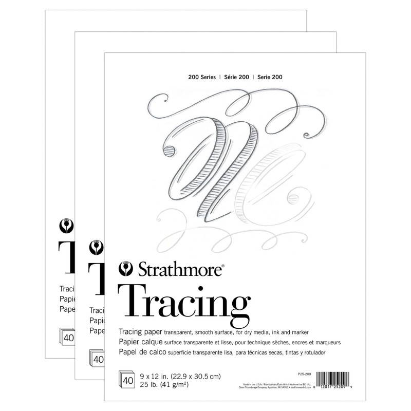STTP252091-3 9 x 12 in. 200 Series Tape Binding Tracing Paper Pad, 40 Sheet - Pack of 3