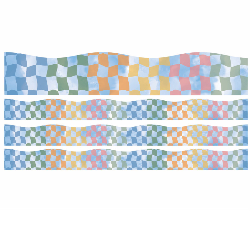 EU-846364-3 Rainbow Checkered Sky Extra Wide Deco Trim, 37 ft. per Pack, Pack of 3