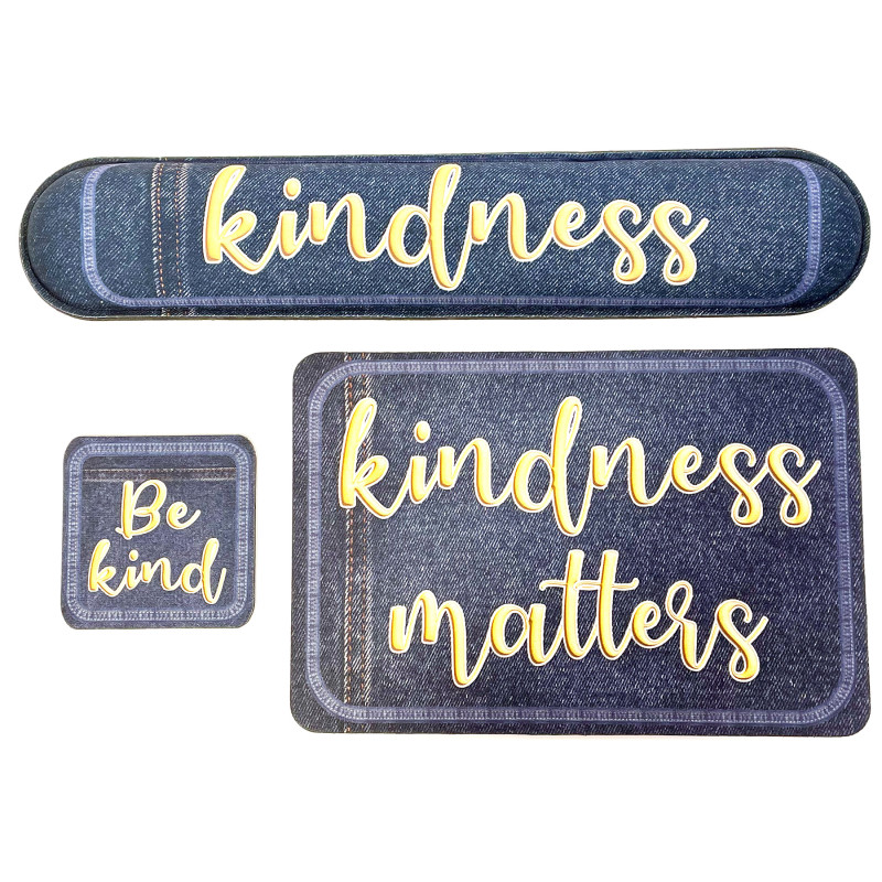 ASH12523 The Original Fun Kindness Themed, Denim Computer Desk Mats, Set of 3
