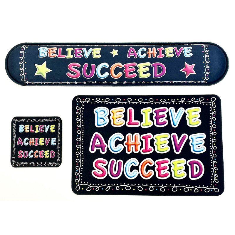 ASH12522 The Original Fun Believe Achieve Succeed Chalk Loops Computer Desk Mats, Set of 3