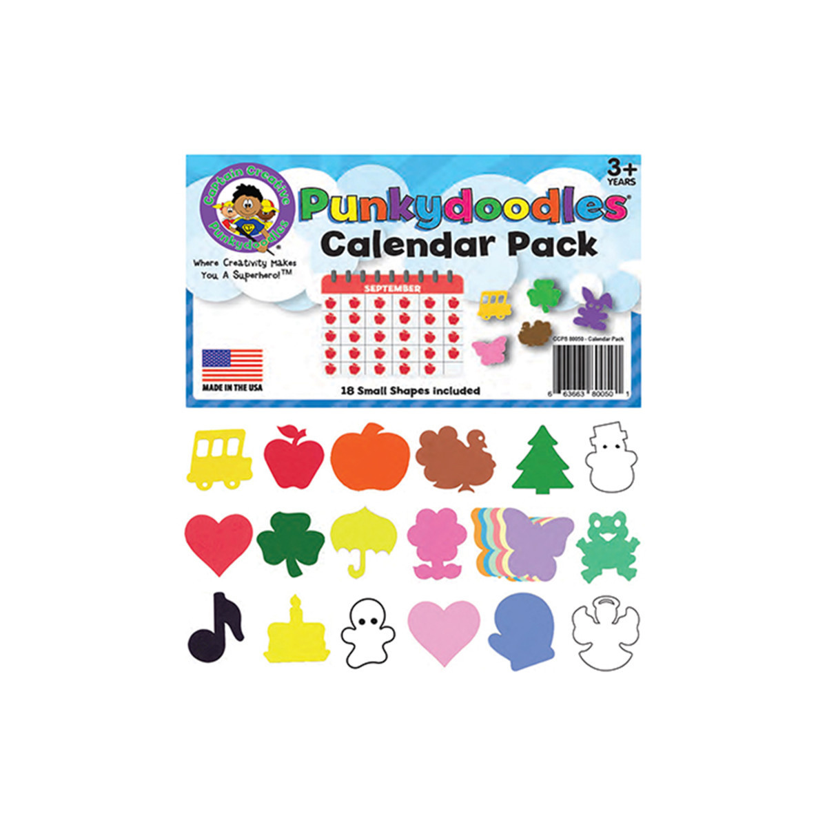 APICCPS80050 Captain Creative Punkey Doodles Small Shapes Calendar Pack - Classroom Calendar Bulletin Board Set