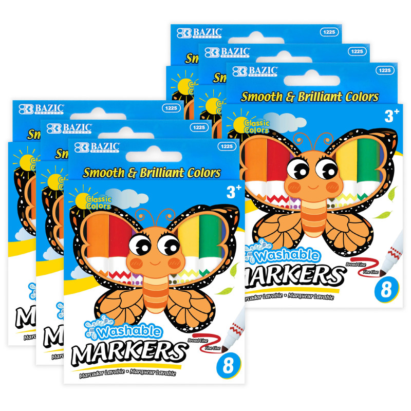 BAZ1225-6 Jumbo Washable Markers - Broad Line, 8 Assorted Color