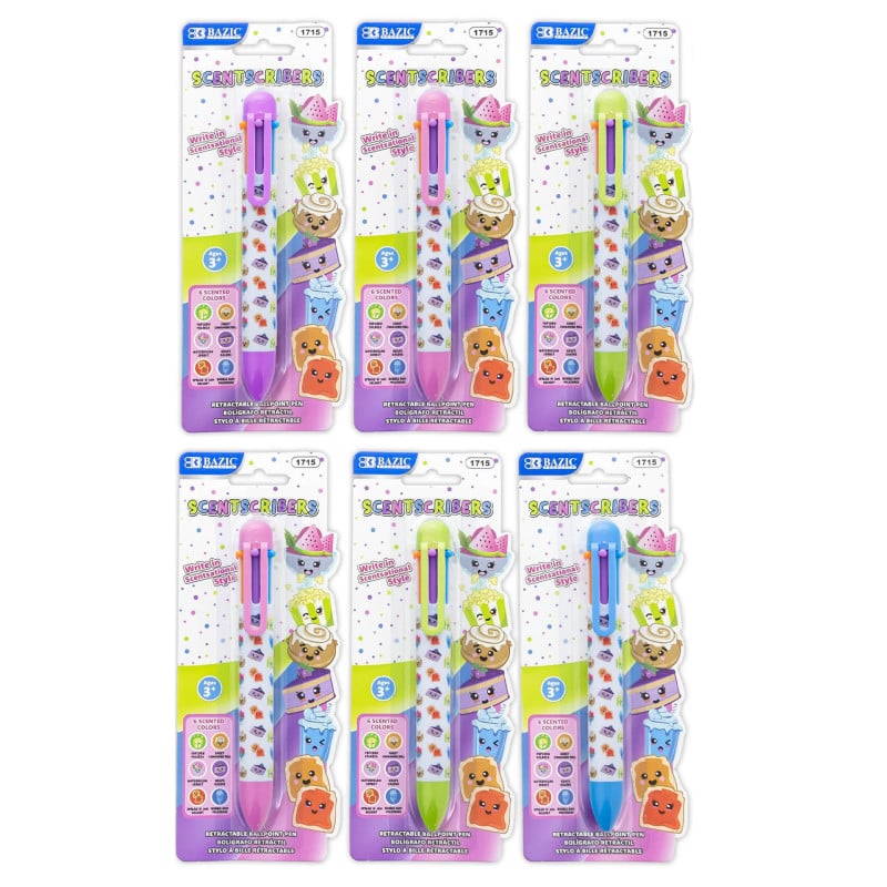 BAZ1715-6 Assorted Design Scented Pen, Assorted Color - Set of 6