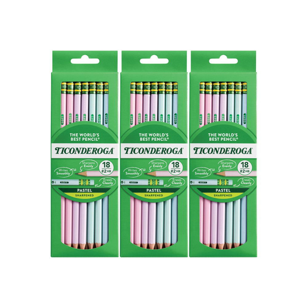 Dixon Ticonderoga DIX13718-3 Wooden Sharpened Pencil Pastel, 18 per Pack - Pack of 3