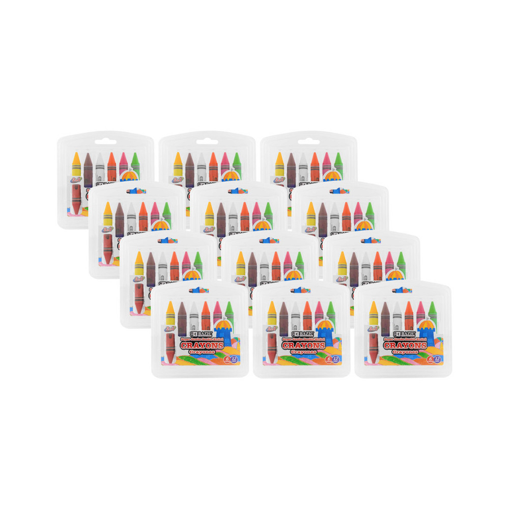 BAZ2520-12 Double-Ended Premium Super Jumbo Crayons, Assorted Color - 6 per Pack - Pack of 12