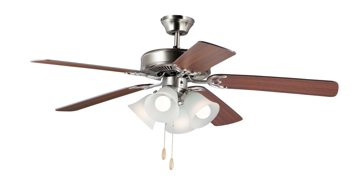 89907FTSNWP 52 in. Basic Max Ceiling Fan with 4-Light LED Fan Kit & Bulb - Satin Nickel & Walnut & Pecan -  Maxim Lighting