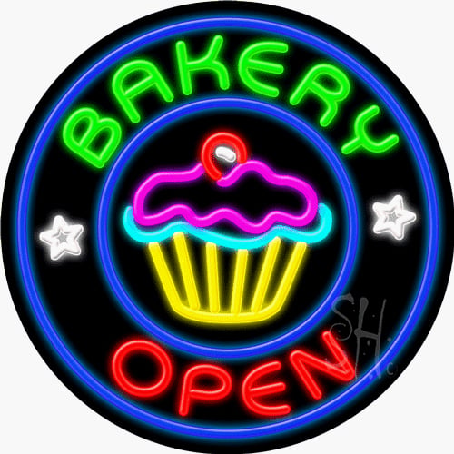 N102-0997-clear 26 x 26 in. Bakery Open Clear Backing Neon Sign, Multicolor