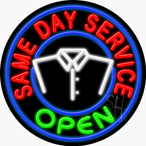N102-1024-clear 26 x 26 in. Same Day Service Open Clear Backing Neon Sign - Multicolor