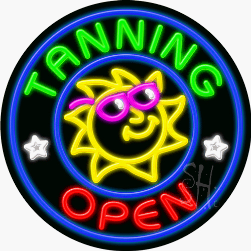 N102-1027-clear 26 x 26 in. Tanning Open Clear Backing Neon Sign, Multicolor