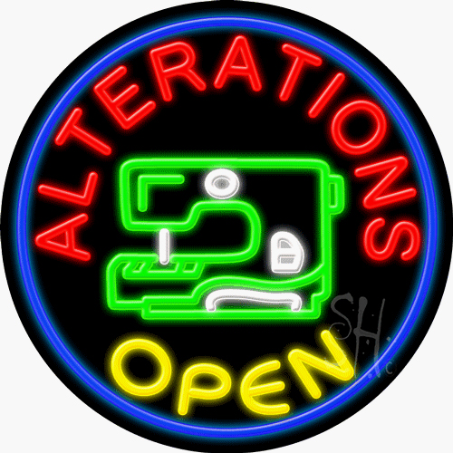 N102-1030-clear 26 x 26 in. Alterations Open Clear Backing Neon Sign, Multicolor