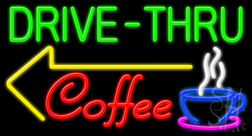 N102-0885-clear 20 x 37 in. Drive Thru Coffee Clear Backing Neon Sign, Multicolor
