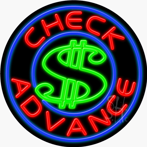 N102-1002-clear 26 x 26 in. Check Advance Clear Backing Neon Sign - Red, Blue & Green