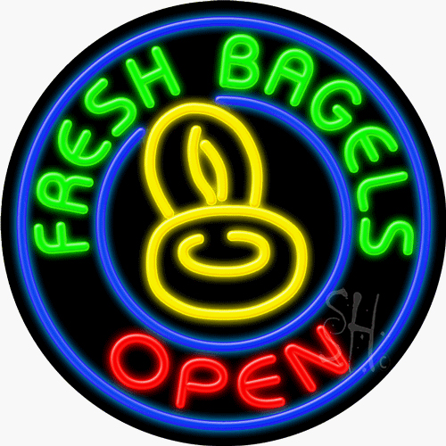 N102-1011-clear 26 x 26 in. Fresh Bagels Open Clear Backing Neon Sign - Multicolor