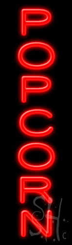 N102-1139-clear 8 x 27 in. Popcorn Clear Backing Neon Sign, Red