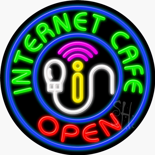 N102-1016-clear Multicolor Internet Cafe Open Clear Backing Neon Sign - 26 x 26 in.