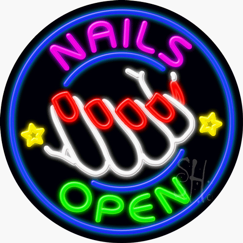 N102-1019-clear Multicolor Nails Open Clear Backing Neon Sign - 26 x 26 in.