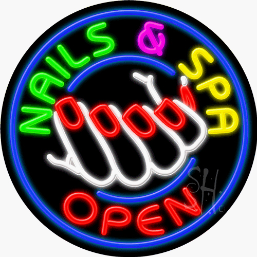 N102-1020-clear Multicolor Nails & Spa Open Clear Backing Neon Sign - 26 x 26 in.